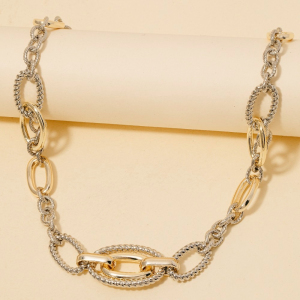 Gold Dipped Mixed Two Tone Oval Classic Chain Necklace
